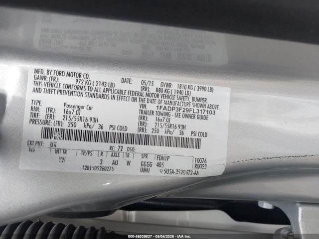 Продаж на аукціоні авто 2015 Ford Focus Se, vin: 1FADP3F29FL317103, номер лоту: 46039827