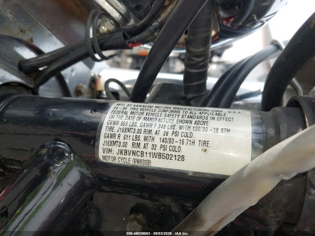 46039863 :رقم المزاد ، JKBVNCB11WB502128 vin ، 1998 Kawasaki Vn800 B مزاد بيع