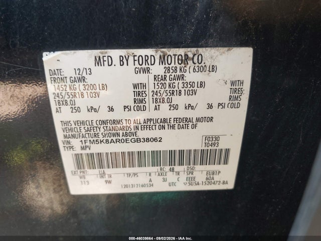 46039864 :رقم المزاد ، 1FM5K8AR0EGB38062 vin ، 2014 Ford Utility Police Interceptor مزاد بيع