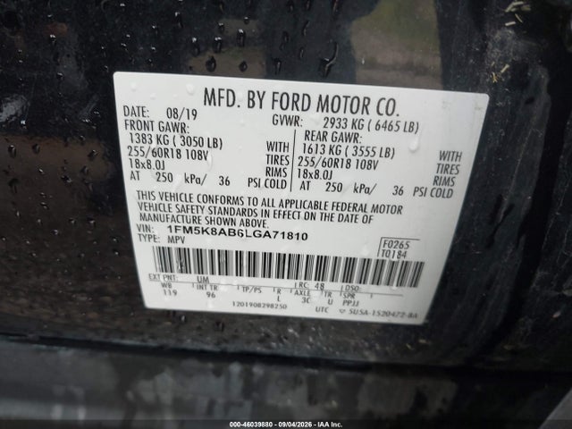 Продажа на аукционе авто 2020 Ford Police Interceptor Utility, vin: 1FM5K8AB6LGA71810, номер лота: 46039880