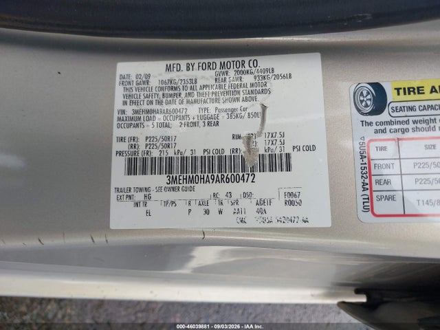 Продаж на аукціоні авто 2010 Mercury Milan, vin: 3MEHM0HA9AR600472, номер лоту: 46039881