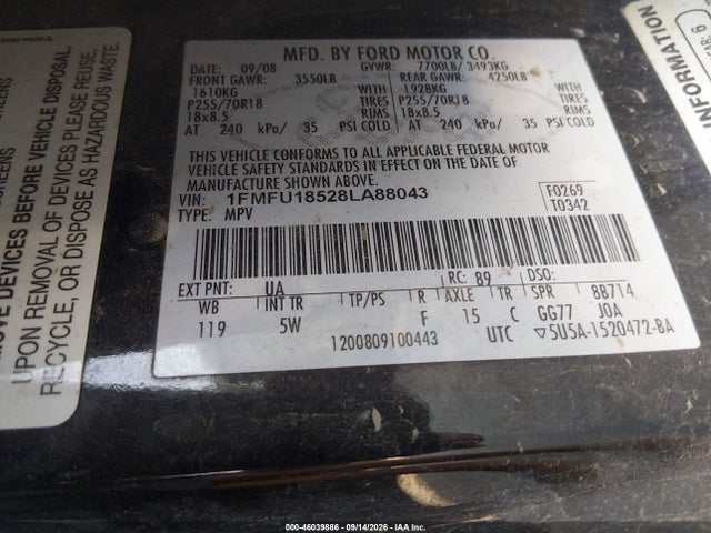 Aukcja sprzedaży 2008 Ford Expedition Eddie Bauer/king Ranch, vin: 1FMFU18528LA88043, numer aukcji: 46039886