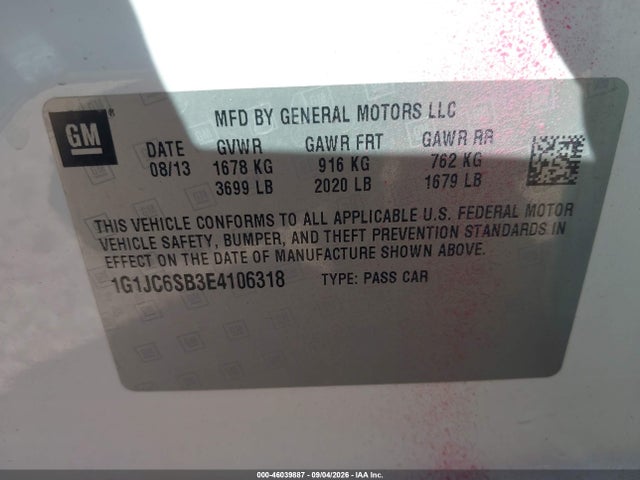Aukcja sprzedaży 2014 Chevrolet Sonic Lt Auto, vin: 1G1JC6SB3E4106318, numer aukcji: 46039887