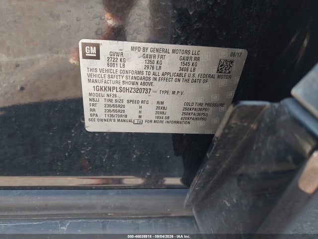 46039918 :رقم المزاد ، 1GKKNPLS0HZ320737 vin ، 2017 Gmc Acadia Denali مزاد بيع