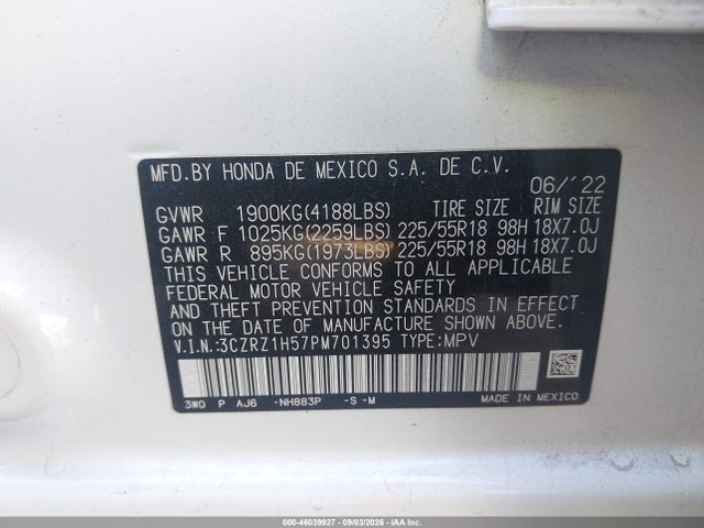 Aukcja sprzedaży 2023 Honda Hr-v 2wd Sport, vin: 3CZRZ1H57PM701395, numer aukcji: 46039927