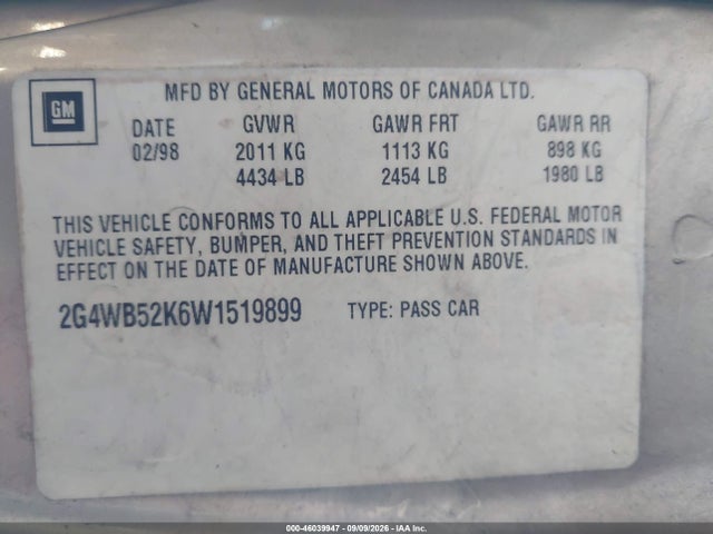 Продаж на аукціоні авто 1998 Buick Regal Ls, vin: 2G4WB52K6W1519899, номер лоту: 46039947