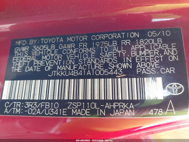 Продажа на аукционе авто 2010 Scion Xd, vin: JTKKU4B41A1005443, номер лота: 46039962