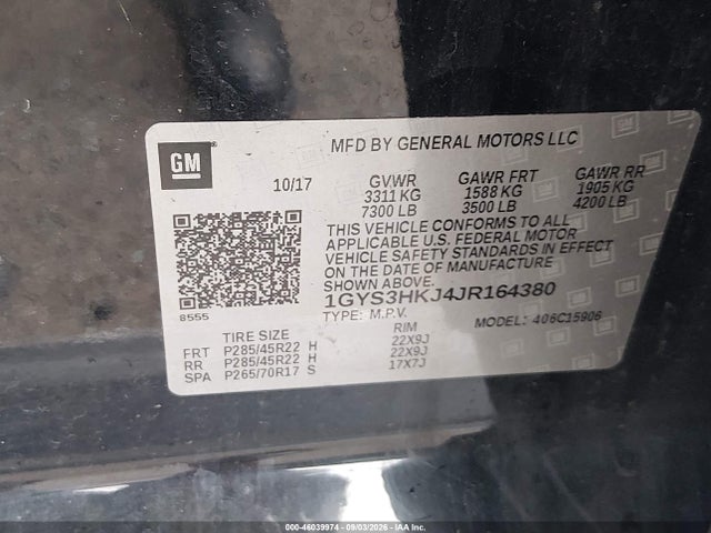 Продаж на аукціоні авто 2018 Cadillac Escalade Esv Luxury, vin: 1GYS3HKJ4JR164380, номер лоту: 46039974