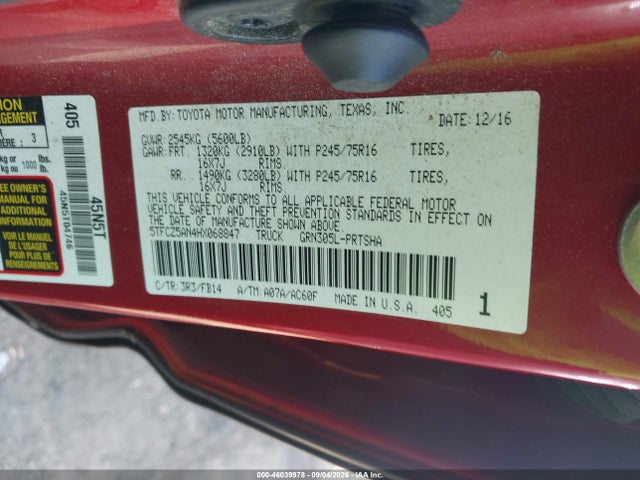 2017 Toyota Tacoma Sr V6 მანქანა იყიდება აუქციონზე, vin: 5TFCZ5AN4HX068847, აუქციონის ნომერი: 46039978