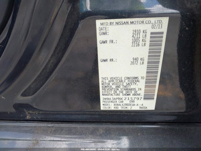 46039995 :رقم المزاد ، 1N4AL3AP9DC215797 vin ، 2013 Nissan Altima 2.5 Sl مزاد بيع