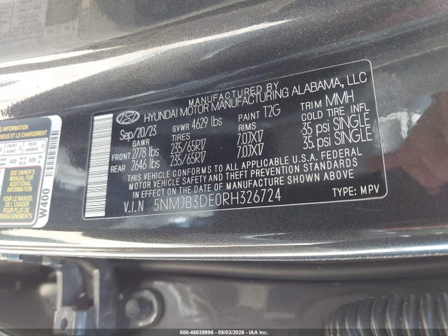 Продаж на аукціоні авто 2024 Hyundai Tucson Sel, vin: 5NMJB3DE0RH326724, номер лоту: 46039996
