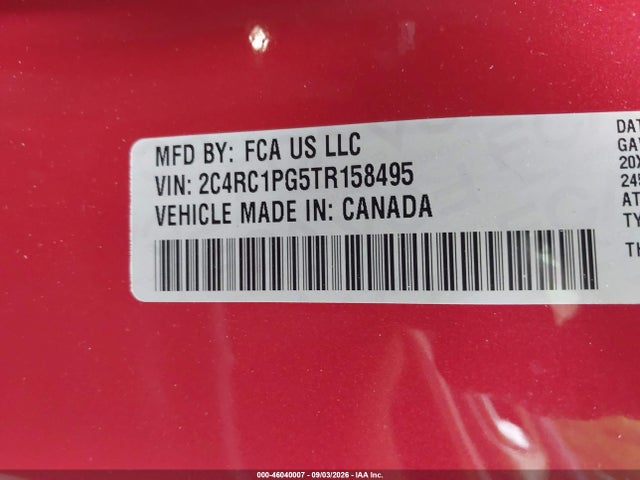 Продаж на аукціоні авто 2026 Chrysler Pacifica Pinnacle, vin: 2C4RC1PG5TR158495, номер лоту: 46040007