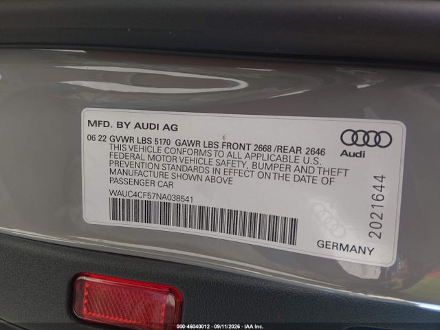 Audi S5 Premium Plus 2022 WAUC4CF57NA038541 Image 9