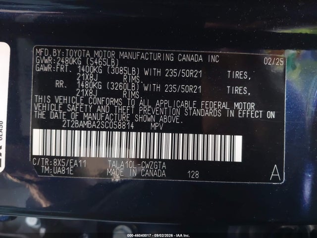 46040017 :رقم المزاد ، 2T2BAMBA2SC058814 vin ، 2025 Lexus Rx 350 Premium مزاد بيع