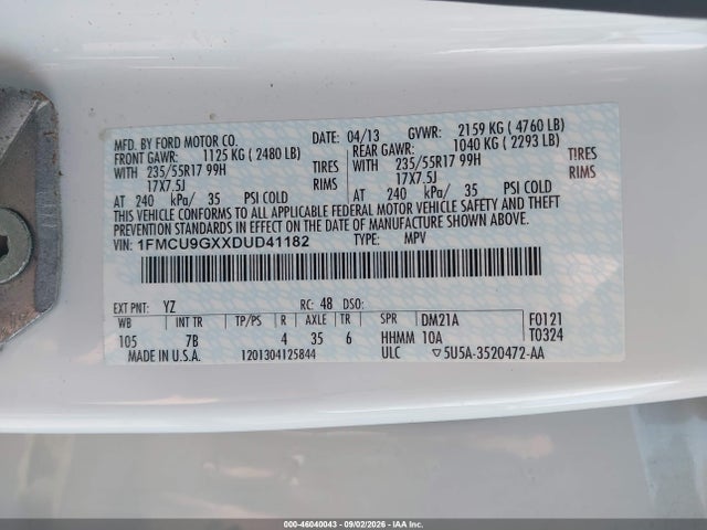 Aukcja sprzedaży 2013 Ford Escape Se, vin: 1FMCU9GXXDUD41182, numer aukcji: 46040043