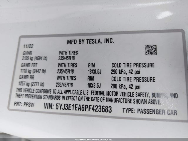 Tesla Model 3 Rear-wheel Drive 2023 5YJ3E1EA6PF423683 Image 9