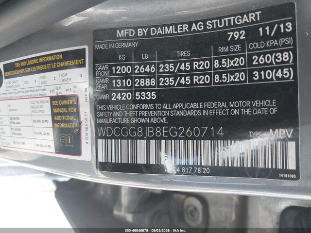Aukcja sprzedaży 2014 Mercedes-benz Glk 350 4matic, vin: WDCGG8JB8EG260714, numer aukcji: 46040078