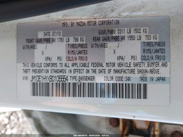 Aukcja sprzedaży 2011 Mazda Mazda2 Sport, vin: JM1DE1HYXB0105554, numer aukcji: 46040079