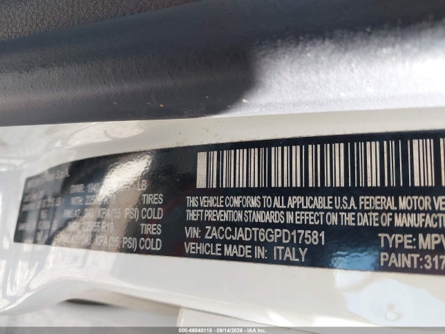 Продаж на аукціоні авто 2016 Jeep Renegade Limited, vin: ZACCJADT6GPD17581, номер лоту: 46040118