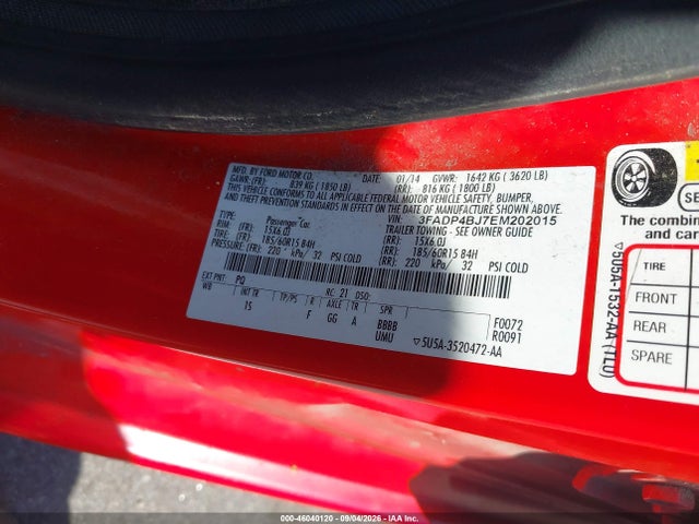 46040120 :رقم المزاد ، 3FADP4BJ7EM202015 vin ، 2014 Ford Fiesta Se مزاد بيع