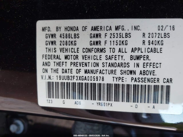 Aukcja sprzedaży 2016 Acura Tlx V6, vin: 19UUB2F3XGA005978, numer aukcji: 46040133