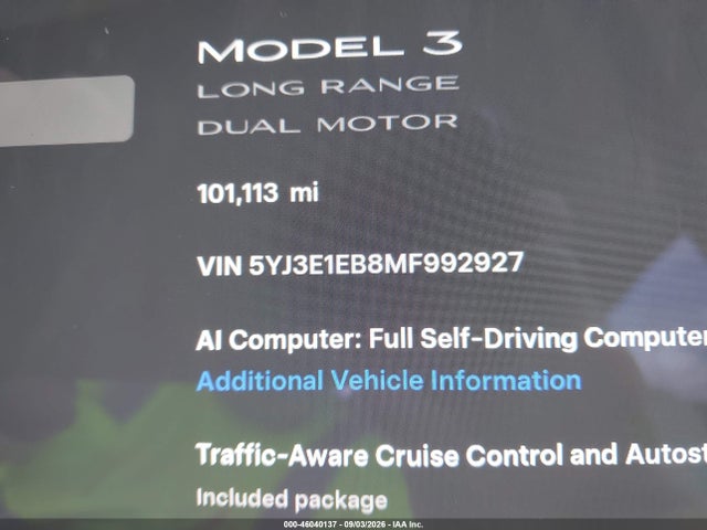 Tesla Model 3 Long Range Dual Motor All-wheel Drive 2021 5YJ3E1EB8MF992927 Image 13