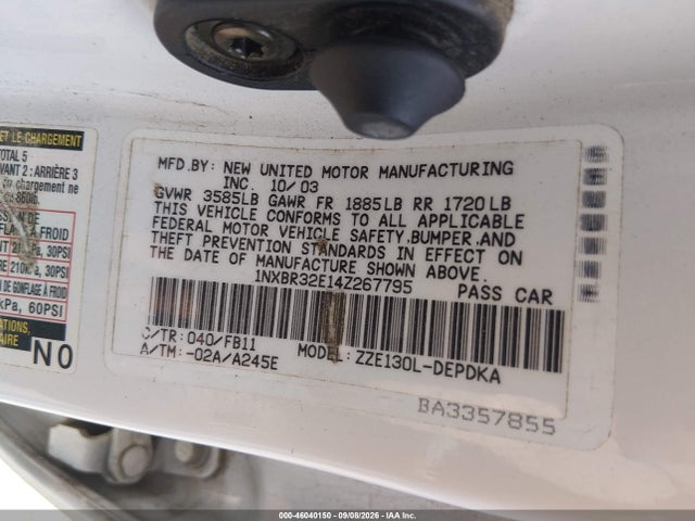 46040150 :رقم المزاد ، 1NXBR32E14Z267795 vin ، 2004 Toyota Corolla Ce مزاد بيع