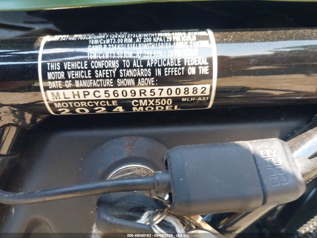 Aukcja sprzedaży 2024 Honda Cmx500, vin: MLHPC5609R5700882, numer aukcji: 46040162