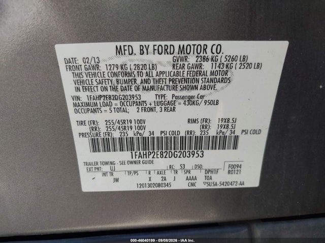 Aukcja sprzedaży 2013 Ford Taurus Sel, vin: 1FAHP2E82DG203953, numer aukcji: 46040199