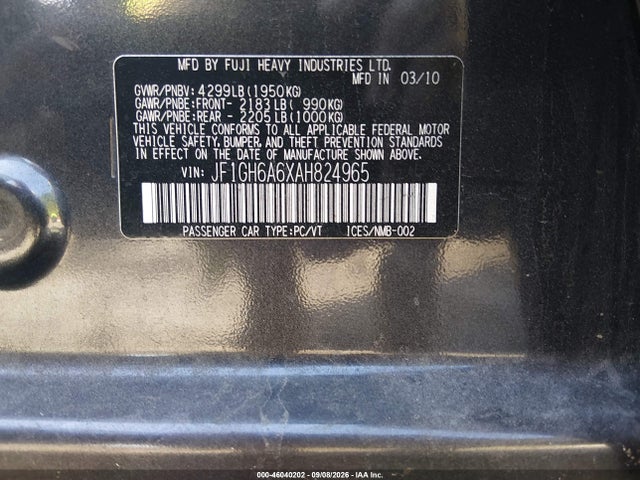 Aukcja sprzedaży 2010 Subaru Impreza 2.5i, vin: JF1GH6A6XAH824965, numer aukcji: 46040202