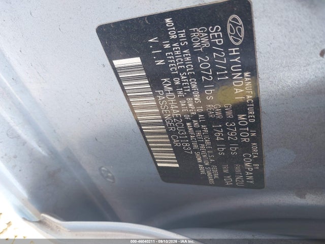Продажа на аукционе авто 2012 Hyundai Elantra Gls (ulsan Plant), vin: KMHDH4AE2CU311837, номер лота: 46040211