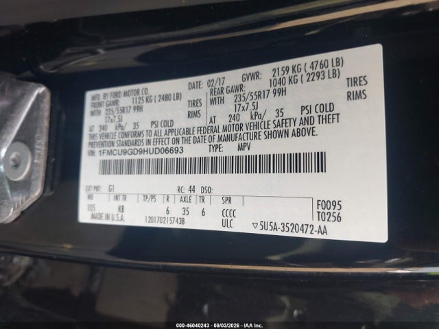 Продажа на аукционе авто 2017 Ford Escape Se, vin: 1FMCU9GD9HUD06693, номер лота: 46040243