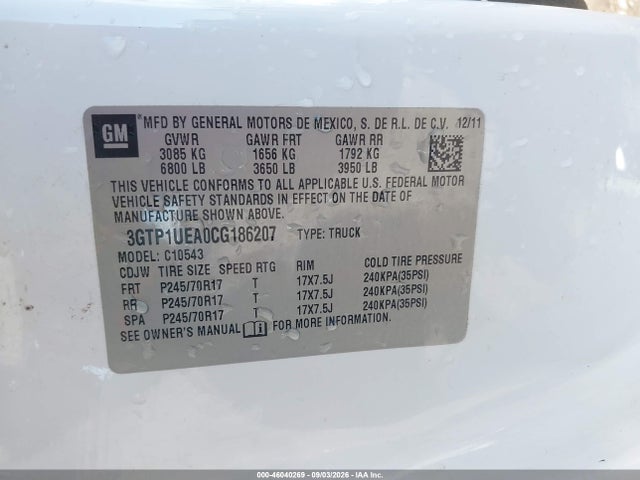 Aukcja sprzedaży 2012 Gmc Sierra 1500 Sl, vin: 3GTP1UEA0CG186207, numer aukcji: 46040269