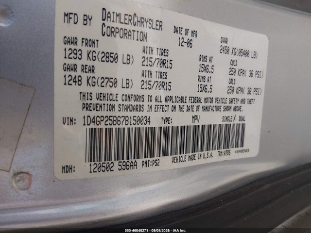 Aukcja sprzedaży 2007 Dodge Caravan Se, vin: 1D4GP25B67B150034, numer aukcji: 46040271
