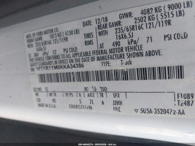 1FTYR1YM0KKA34386 Ford Transit-250