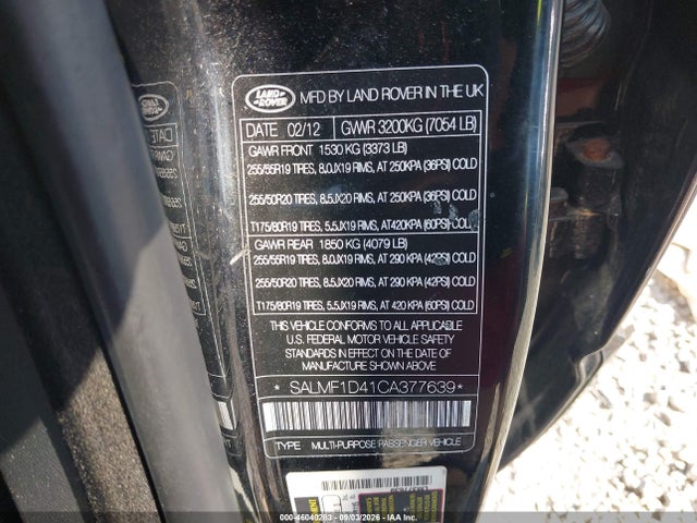 Aukcja sprzedaży 2012 Land Rover Range Rover Hse, vin: SALMF1D41CA377639, numer aukcji: 46040283