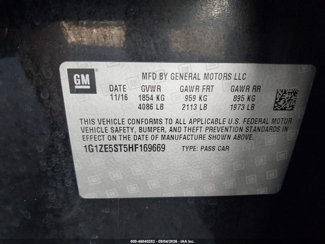 Продаж на аукціоні авто 2017 Chevrolet Malibu 1lt, vin: 1G1ZE5ST5HF169669, номер лоту: 46040282