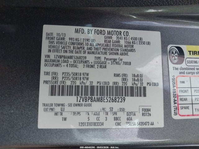 Aukcja sprzedaży 2014 Ford Mustang V6, vin: 1ZVBP8AM8E5268239, numer aukcji: 46040295