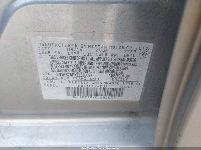 Aukcja sprzedaży 2014 Nissan Sentra S, vin: 3N1AB7APXEL680697, numer aukcji: 46040300