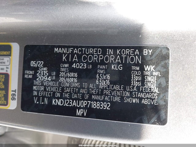 Auction sale of the 2023 Kia Soul Lx, vin: KNDJ23AU0P7188392, lot number: 46040303