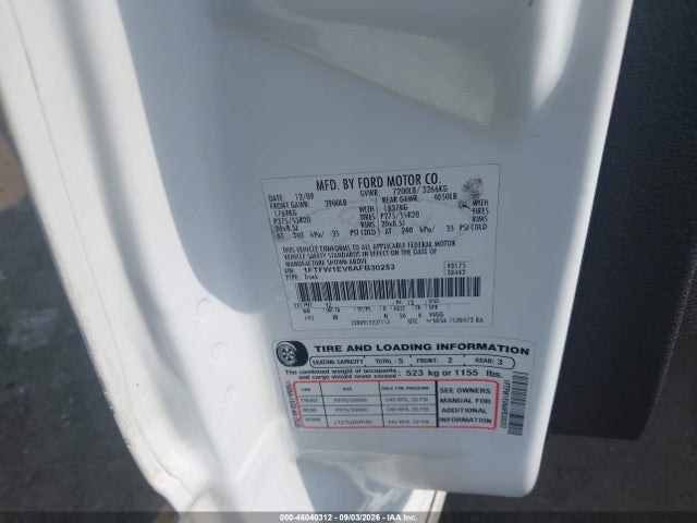 46040312 :رقم المزاد ، 1FTFW1EV6AFB30253 vin ، 2010 Ford F-150 Fx4/harley-davidson/king Ranch/lariat/platinum/xl/xlt مزاد بيع