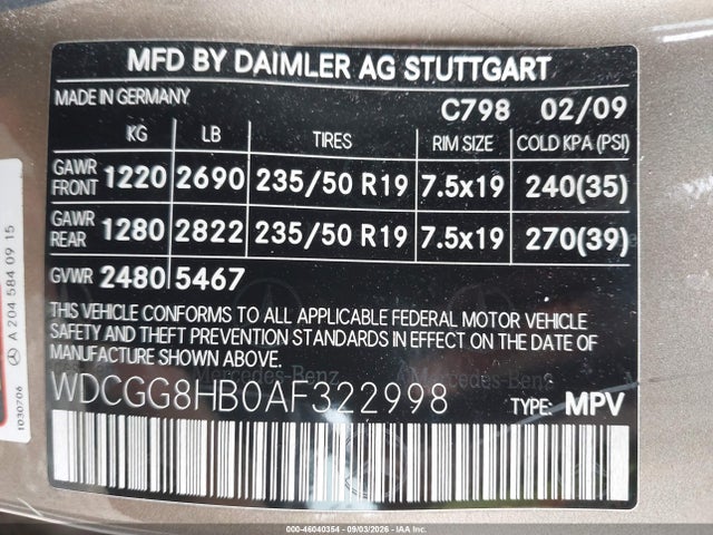 46040354 :رقم المزاد ، WDCGG8HB0AF322998 vin ، 2010 Mercedes-benz Glk 350 4matic مزاد بيع
