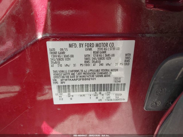 Ford EDGE SPORT 2015 2FMTK4AP2FBB92101 Image 9