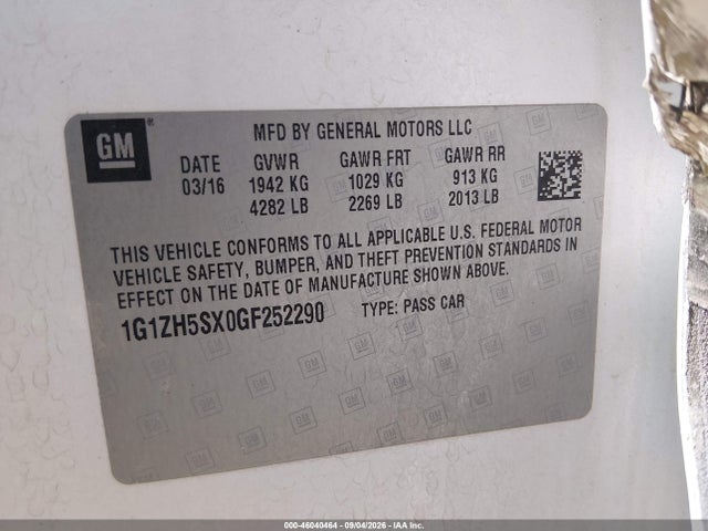 46040464 :رقم المزاد ، 1G1ZH5SX0GF252290 vin ، 2016 Chevrolet Malibu Premier مزاد بيع