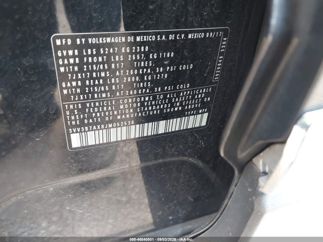 Продажа на аукционе авто 2018 Volkswagen Tiguan 2.0t Se/2.0t Sel, vin: 3VV3B7AX8JM052536, номер лота: 46040501