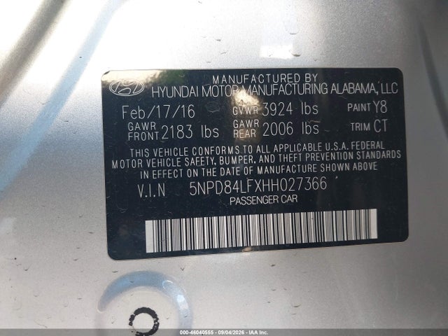 5NPD84LFXHH027366 Hyundai Elantra Limited