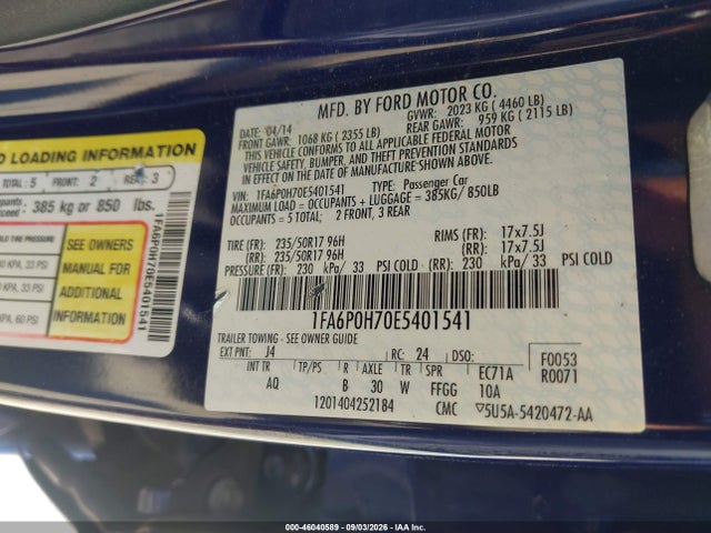 Aukcja sprzedaży 2014 Ford Fusion Se, vin: 1FA6P0H70E5401541, numer aukcji: 46040589