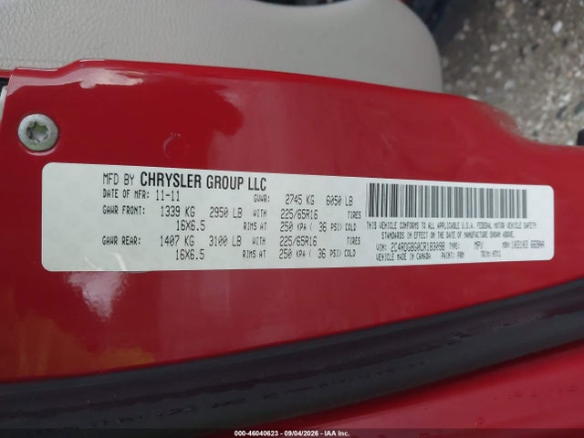 2012 Dodge Grand Caravan Se/avp მანქანა იყიდება აუქციონზე, vin: 2C4RDGBG0CR183098, აუქციონის ნომერი: 46040623