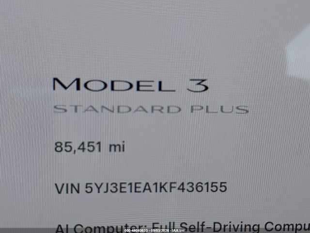 5YJ3E1EA1KF436155 Tesla Model 3 Long Range/mid Range/standard Range/standard Range Plus