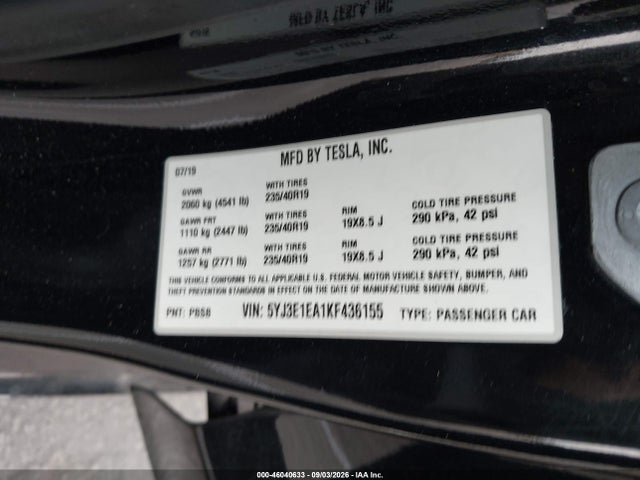 5YJ3E1EA1KF436155 Tesla Model 3 Long Range/mid Range/standard Range/standard Range Plus